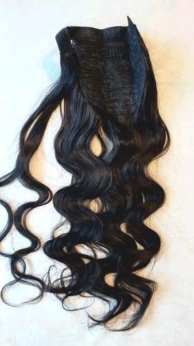 Pferdeschwanz Ponytail Clip in Remy Haar Zopf Extension Schwarzbraun 60Cm Wellig - Bild 2 von 3