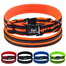 Adjustable Personalized Dog Collar Engraved Name ID Tag Reflective Pet Small L M