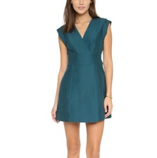 Halston Heritage Women's Faux-Wrap Mini Dress V-Neck Lined Green Size 8 Party