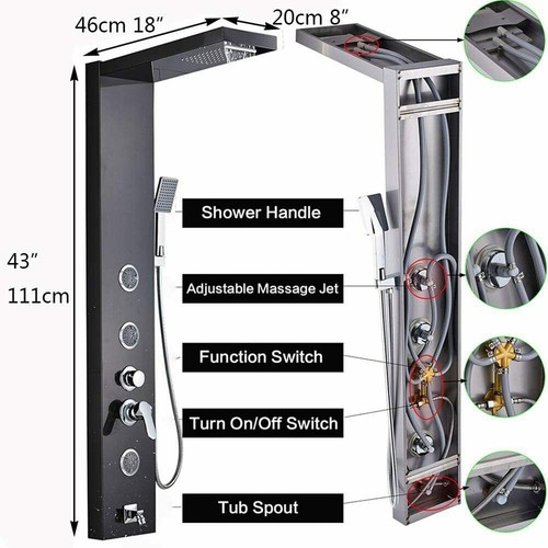 Black Shower Panel Tower System w/ Message Jets Tub Spout Handheld Shower Head - Picture 3 of 12