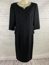 Talbots Black Faux Skirt Suit One Piece Dress 3/4 Sleeve Shoulder Pad USA Size 4