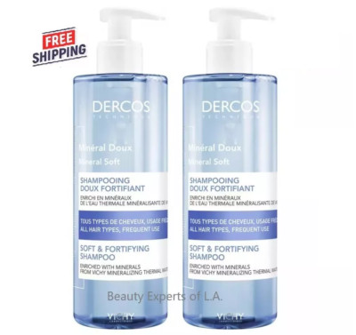 2 PACK  Vichy Dercos Mineral Soft And Fortifying Shampoo 400ml/ 13.5oz