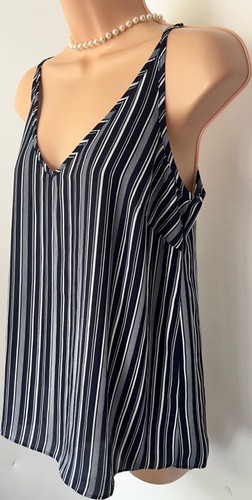 Size 12 Papaya blue mix stripe sleeveless V-neck front/back camisole top - Picture 3 of 7