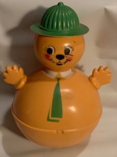Vintage Roly Poly Baby Toy 10  Kitsch Face Green Hat 1950's