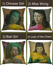 Set of 4 NEW Tretchikoff themed cushion covers * Retro Vintage Mid Century Style