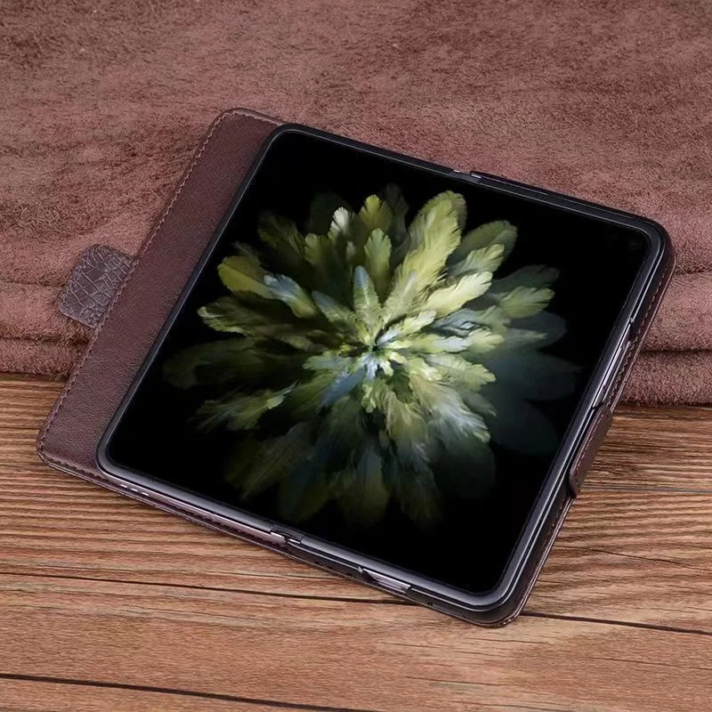 Genuine Leather Flip Case For OnePlus OPEN Crocodile Grids Grain Holder Cover - Image 3 of 4