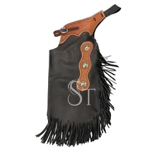 Western Leather Chinks Chaps For Horse Show Floral Tooled Yoke for Kid Men Women