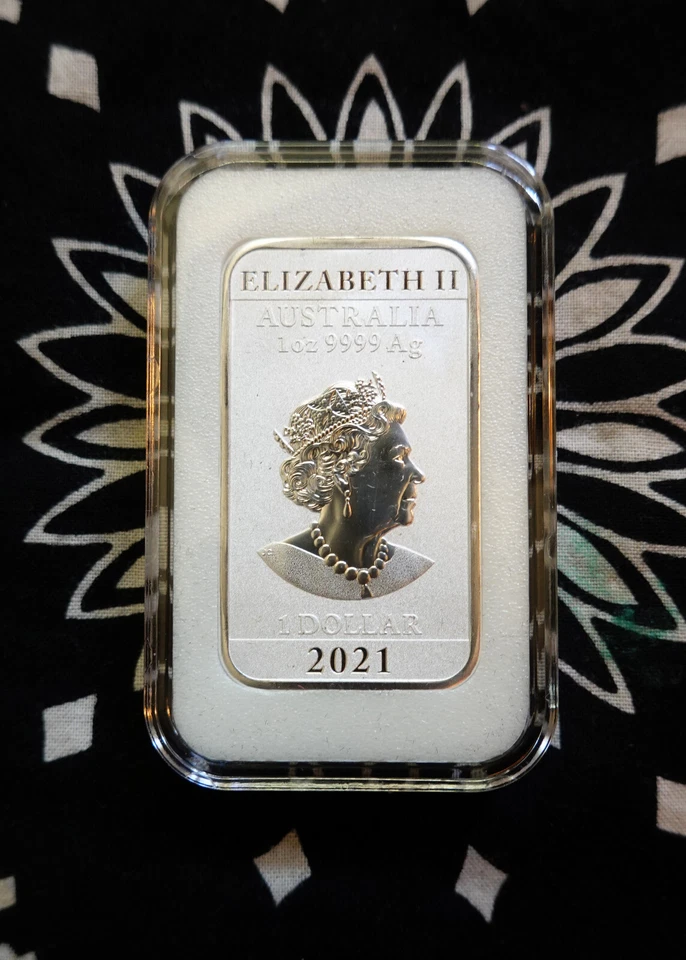 Australia 2021 1 oz Plata .9999 Año del Dragón Isabel II Perth Casa de la Moneda Bar Foto 3 de 4