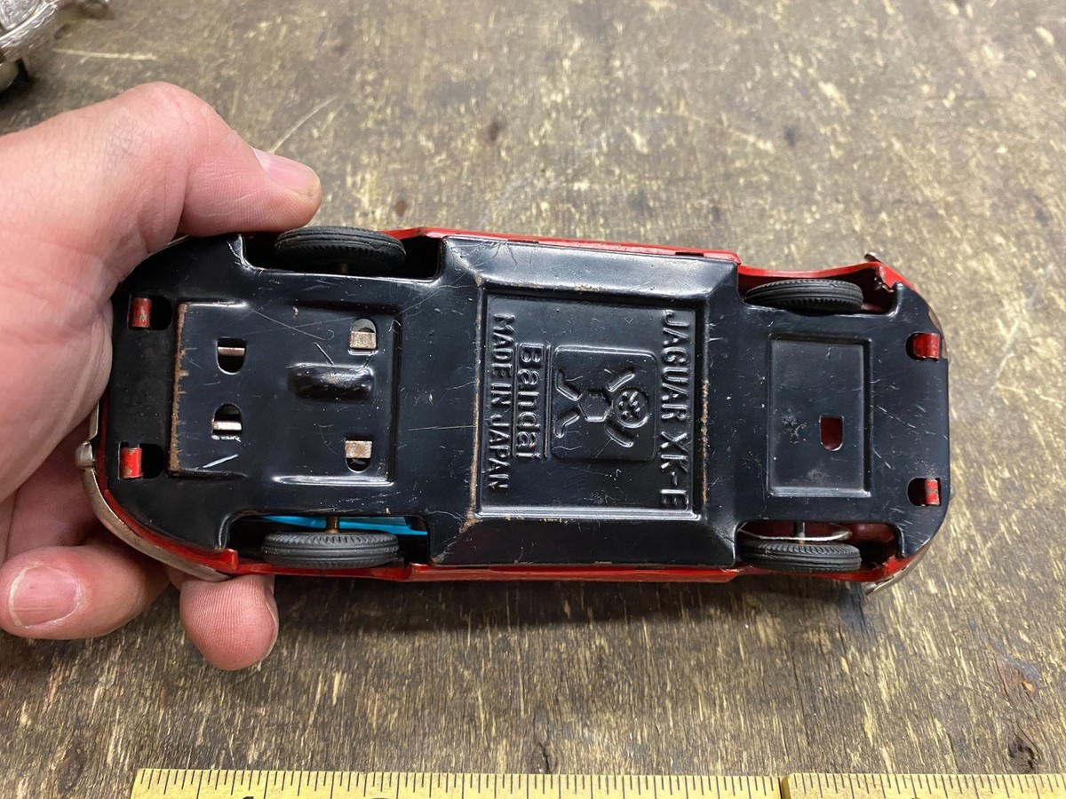 50's Bandai Jaguar XKE E type Tin Toy Japan Friction Car Vtg