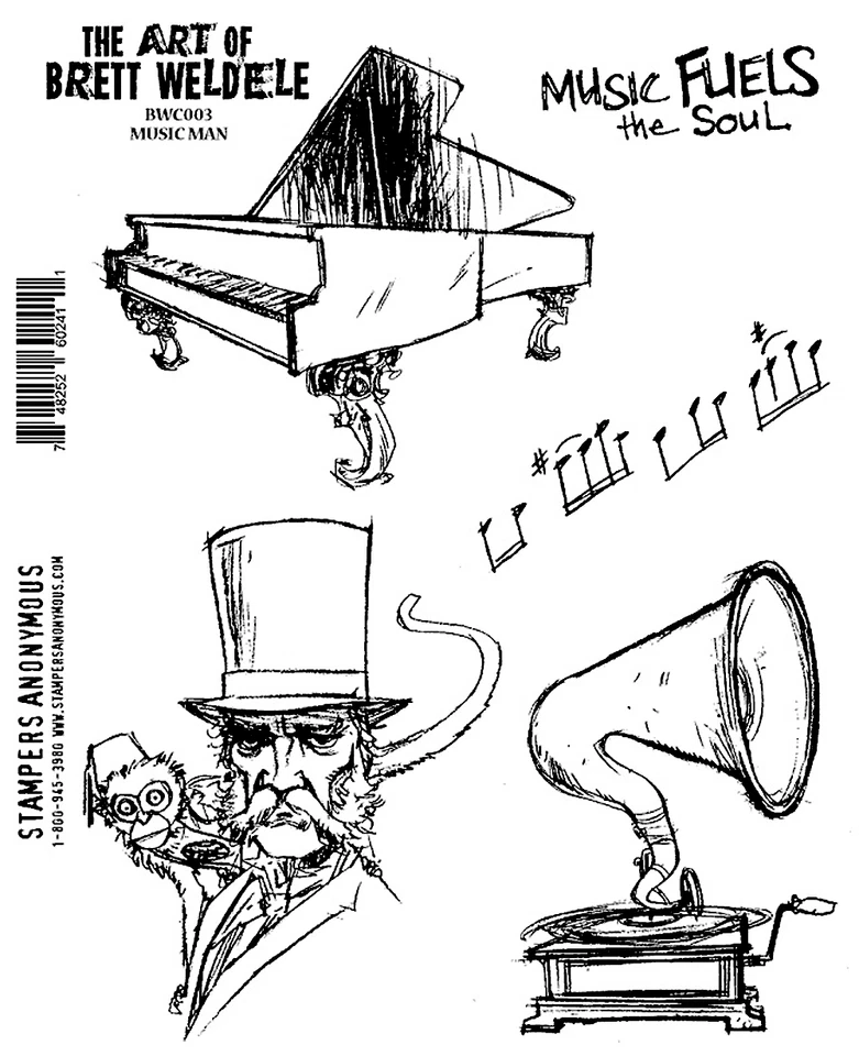 Brett Weldele,, Cling Rubber Stamps, Music Man, Music, Grand Piano, Gramophone — 第 4/4 张图片