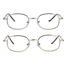 Mens Classic Metal Rim Rectangular Bifocal Reading Eye Glasses