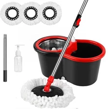 Spin Mop and Bucket Set W/Spinning System Microfiber Heads Stainless Steel