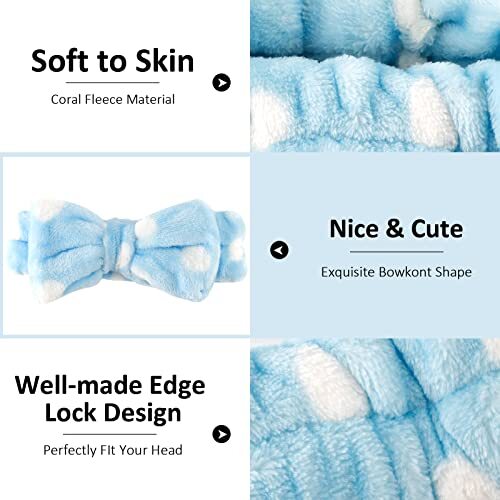 6er Pack Elastisch Koralle Fleece Stirnband Make-up Haar Wrap zum Waschen Gesicht Dusche - Bild 7 von 8
