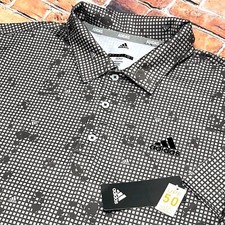 Adidas Golf Mens Polo Shirt Mesh Short Sleeve Grid Camo Grey UPF50 SMALL