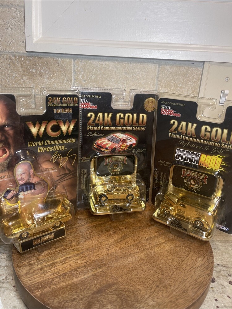 3 Rare 1988 RC 24K Gold Plated Commemorative Race Cars Limited Edition