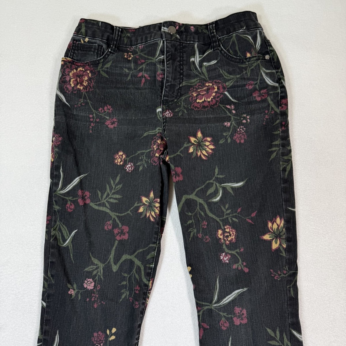 Bandolino Amy Jeans Womens Black Stretch Floral Pants Causal