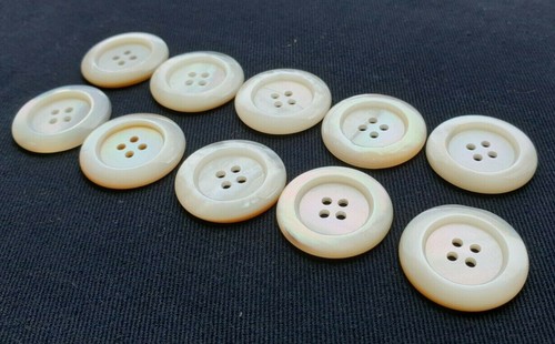 Shell Buttons Set of 10 White / Apricot Pearl Shell Vintage 23mm (9976) - Picture 2 of 8