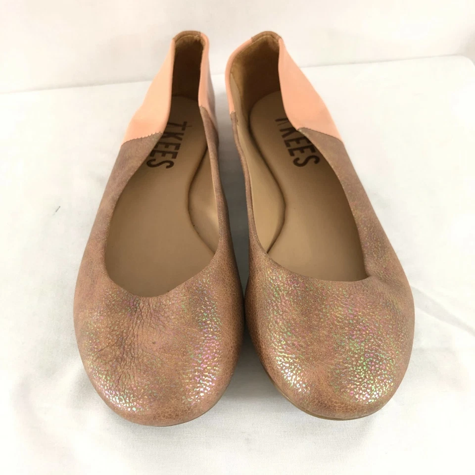 Tkees Womens Ballet Flats Slip On Leather Iridescent Brown Beige Size 6 - Image 2 of 4