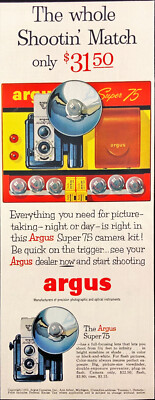 1955 Argus Super 75 Camera Vintage Print Ad Picture Taking Night or Day