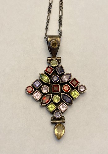 Vintage marked made Italy 925 silver and multi gemstone necklace 20" - Picture 3 of 14