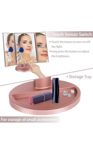 DeWEISN Dresser Mount Tri-Fold Lighted Vanity Mirror With LED Lights New In Box - Picture 4 of 5