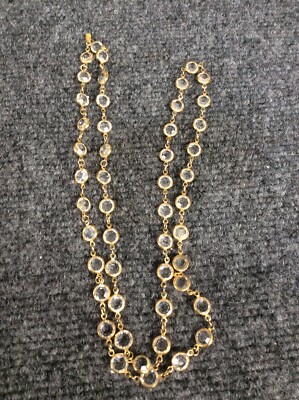 signed swan swarovski clear crystal bezels gold tone necklace