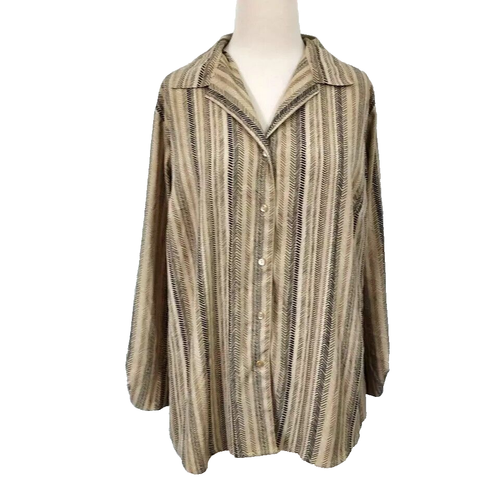 Covington Shirt Top Womens Plus Sz 16 18W Button Up Roll Tab Sleeve Beige Blouse