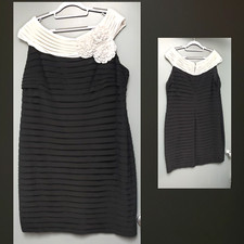 VTG*80S~ RETRO~ELEGANT~Adrianna Papell WOMAN 22~BLACK BOD WHTE Nk SHIRRD*STRTCH