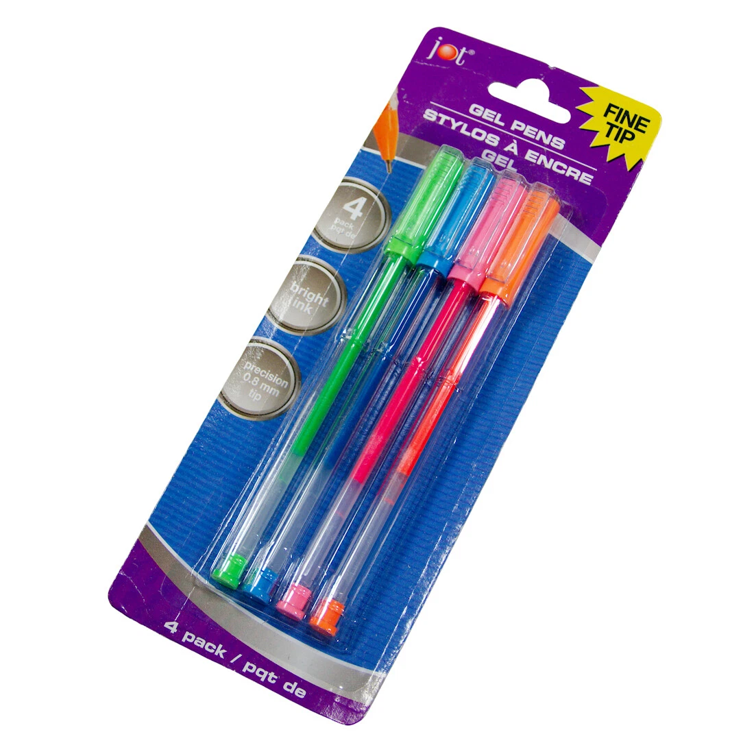 Jot Fine Tip Gel Writing Pens 0.8mm Bright Neon Green Blue Pink Orange Ink  (4pk)