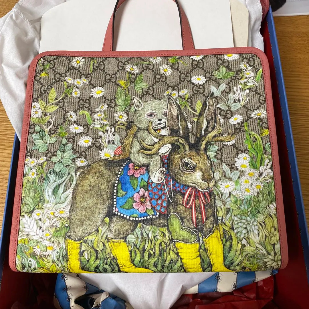 超美品！GUCCI kids 猫ちゃんバッグ チルドレンズ〕キャット プリント トップハンドルバッググリーン