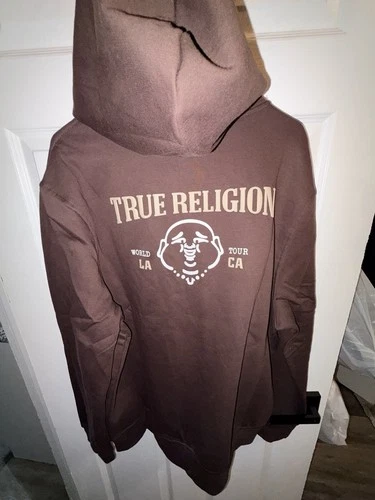 True Religion Mens Brown Solid Fleece Full Zip Hooded Hoodie Pockets XL 701373 image 2