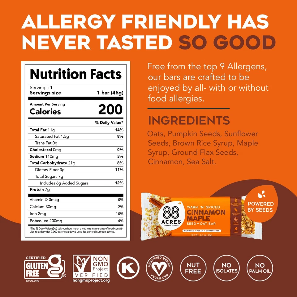 Barras de semillas de avena con canela sin gluten sin nueces bocadillo saludable paquete de 1 Foto 2 de 4