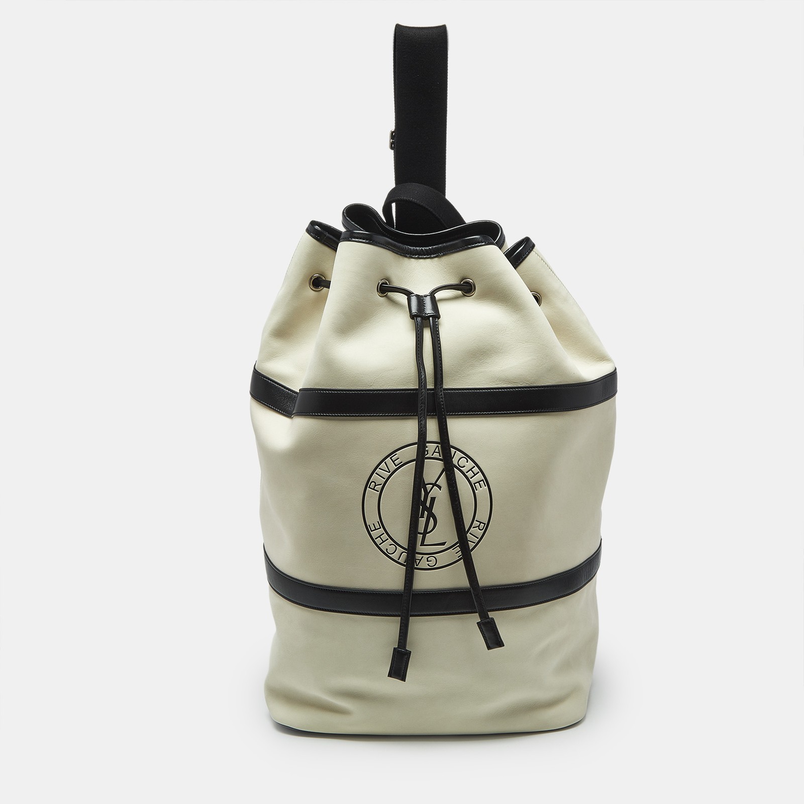 Borsa a tracolla Saint Laurent crema nero nabuk e pelle Rive Gauche