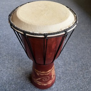 Handmade African Djembe Drum Wood & Goat Skin 16” Tall Carving READ*