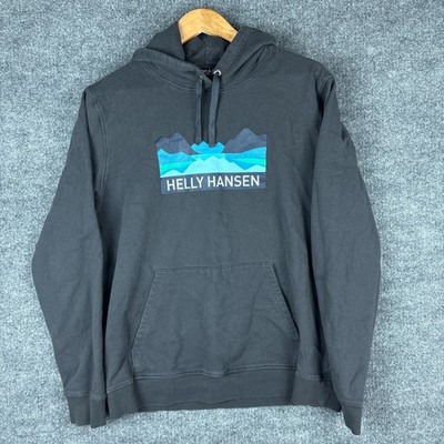 Helly Hansen Mountain Logo Hoodie Sweatshirt Large Gray