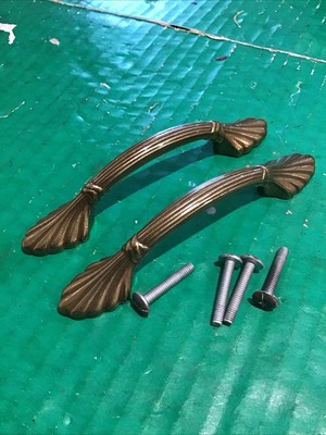 Lot of 2 Amerock 1333 Elegance Brass Cabinet Pull Handle Pat Pending w/ Screws