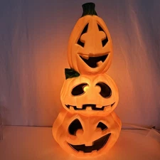 VTG General Foam Blow Mold Pumpkin 3-Stacked Light Jack O Lantern 22” Halloween