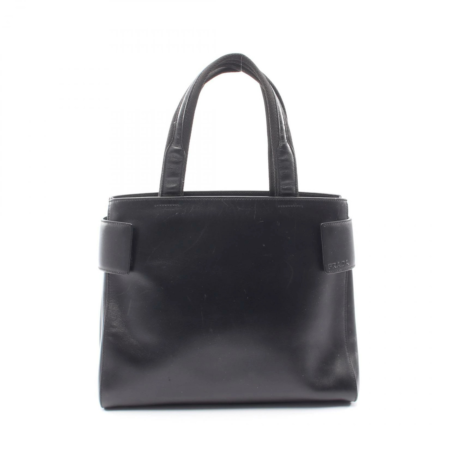 Prada Logo Tote Bag Leather Ladies Black Used