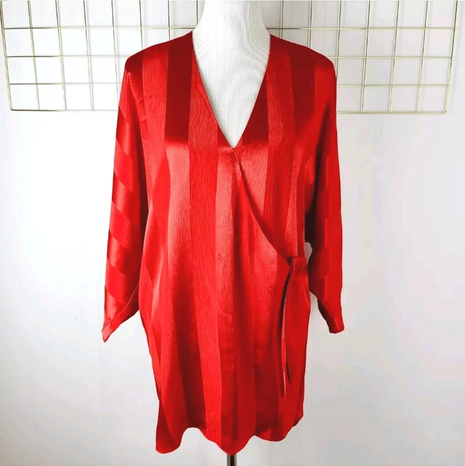 Top de mujer Scaasi grande a rayas rojas de gran tamaño años 70 80 discoteca de colección túnica-leer Foto 2 de 4
