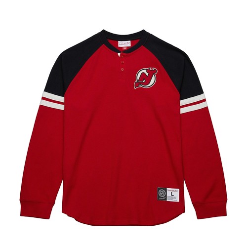 Men's Mitchell & Ness Red New Jersey Devils Thermal Henley Long Sleeve T-Shirt