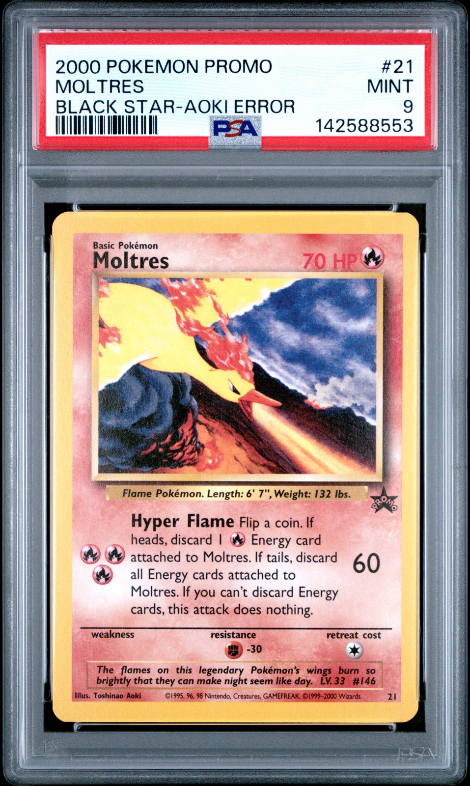 2000 POKEMON PROMO BLACK STAR TOSHINAO AOKI ERR #21 MOLTRES PSA 9
