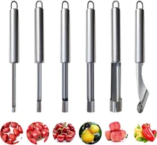 6 Pieces Corer and Pitter Fruit & Vegetable Multi-Function Stainless Silver 