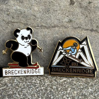 Vtg BRECKENRIDGE Colorado Ski Resort Skiing Panda Enamel Lapel Pin Badge Lot