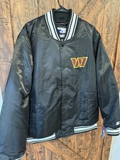 Washington Commanders Men’s XL Black Satin STARTER Varsity Full-Snap Jacket