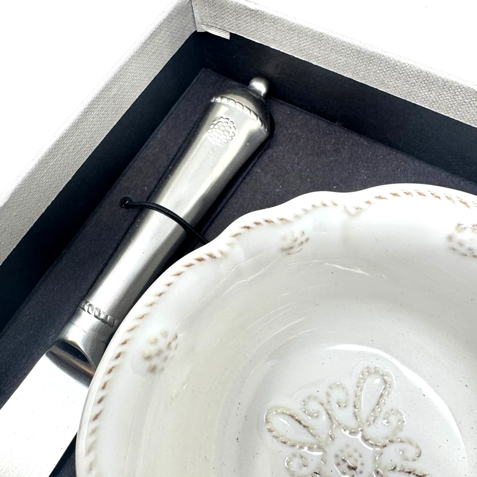 Juliska Jardins du Monde White Ceramic Dip Bowl and Spreader - Image 4 of 4