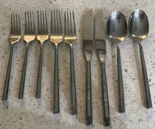 Hampton Ritz Set Of 9 Stainless Glossy  Flatware Forks Knives Spoons
