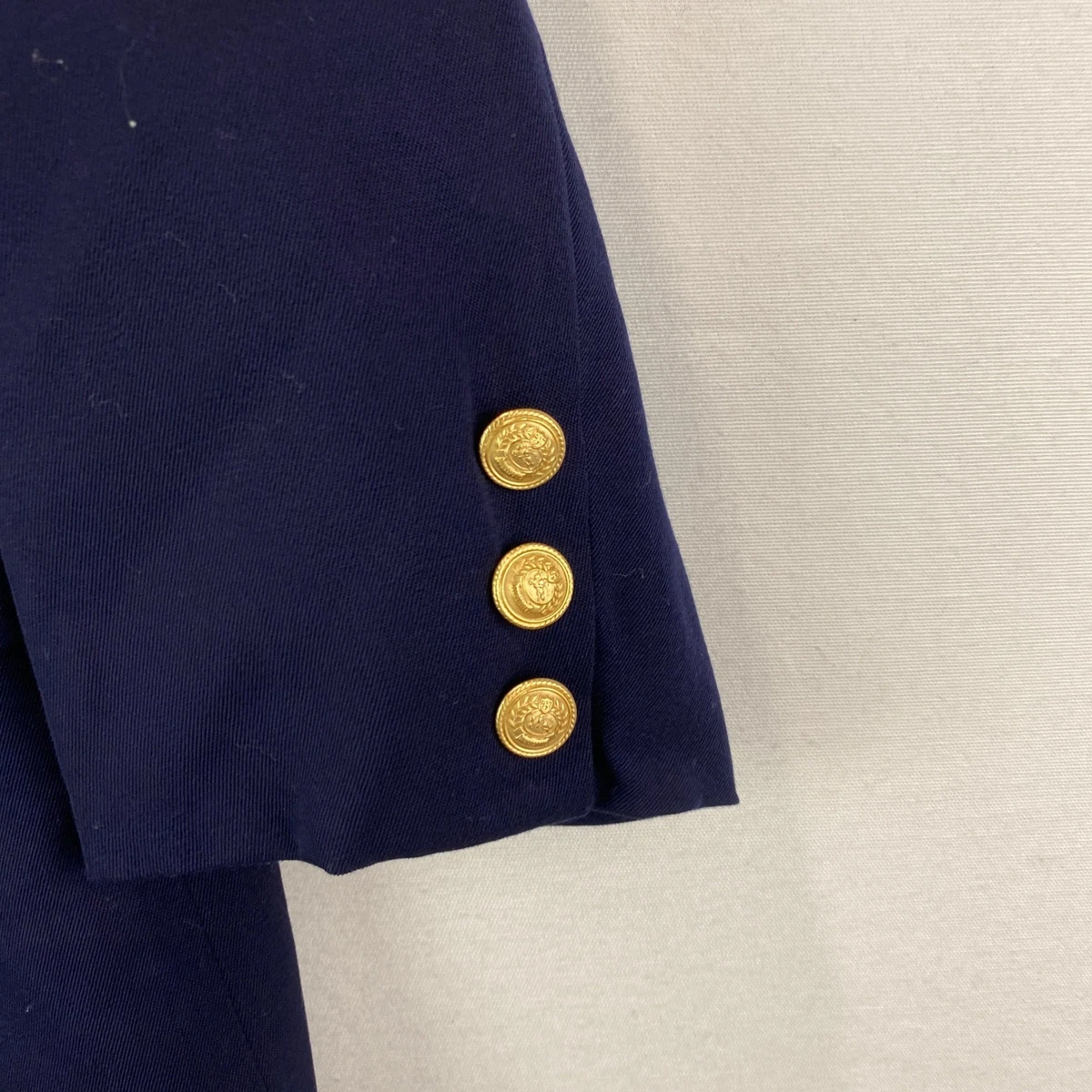 Blazer Burberrys Doble Pecho Mujer 160A EE. UU. 6-8 Azul Marino Dorado Cresta Botones