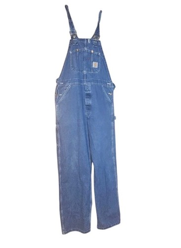 Carhartt Latzhose 38X32 Herren Blau Denim Loose Fit Arbeit Baggy