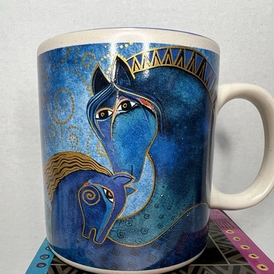 Laurel Burch 2007 Horse Foal  Mares Teal Blue Gold Coffee  Mug 14oz