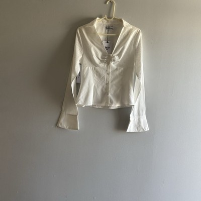 Princess Polly Women Ellowenn White Top Collared, Long Sleeves Sz US 6